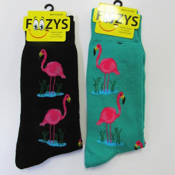 2 Pairs Men's Foozys Pink Flamingo Novelty Fun Crew Socks Stocking Stuffers You - Picture 1 of 2